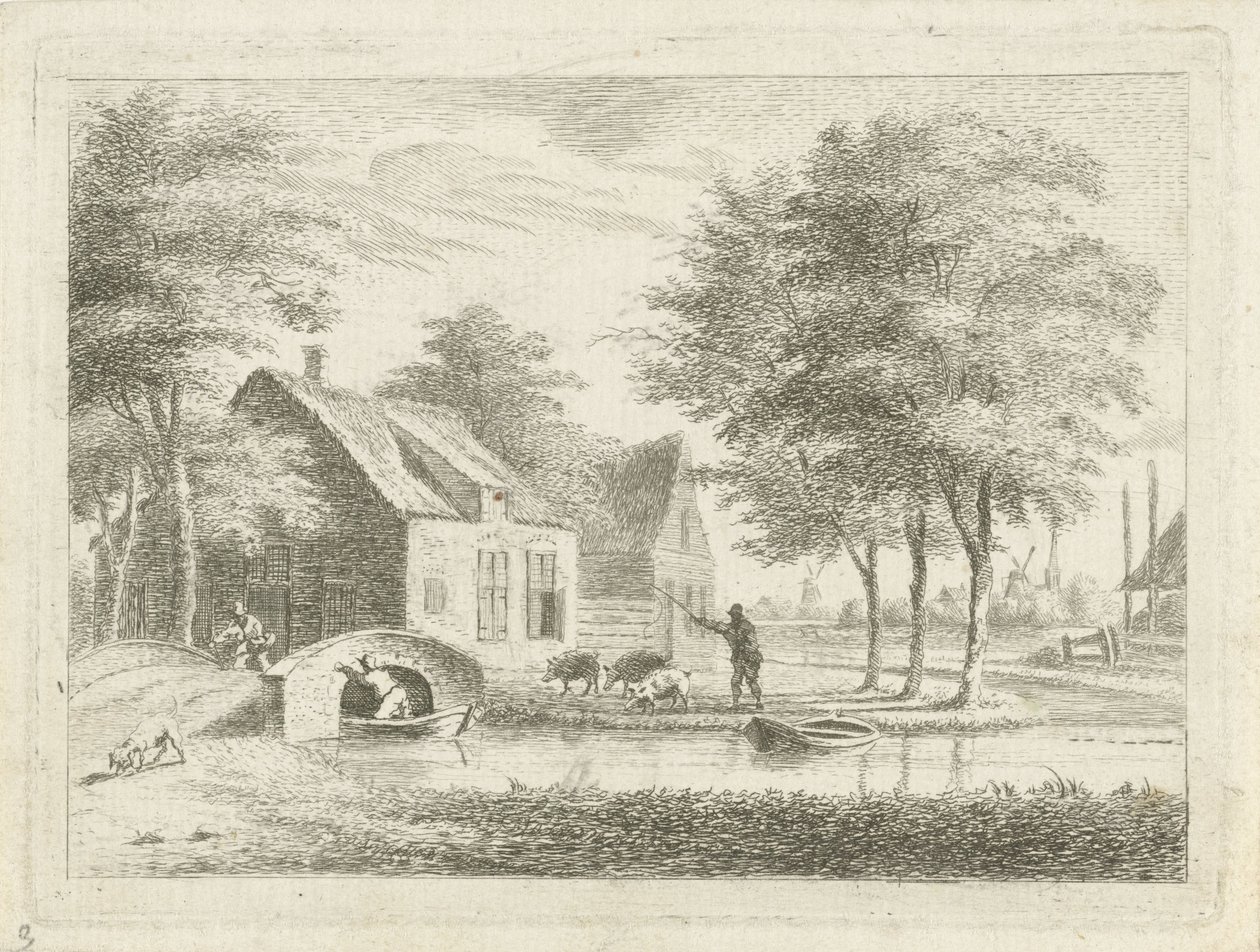 Paisagem com uma ponte de pedra de Hendrik Roosing