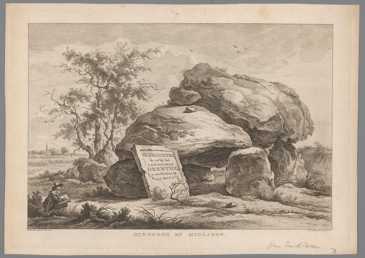 Dolmen perto da aldeia de Midlaren Hunnebed por Midlaren (título no objeto) Nove rostos em Drenthe (título da série) IX Faces dentro e perto da paisagem de Drenthe (título da série no objeto) de Hendrik Schwegman