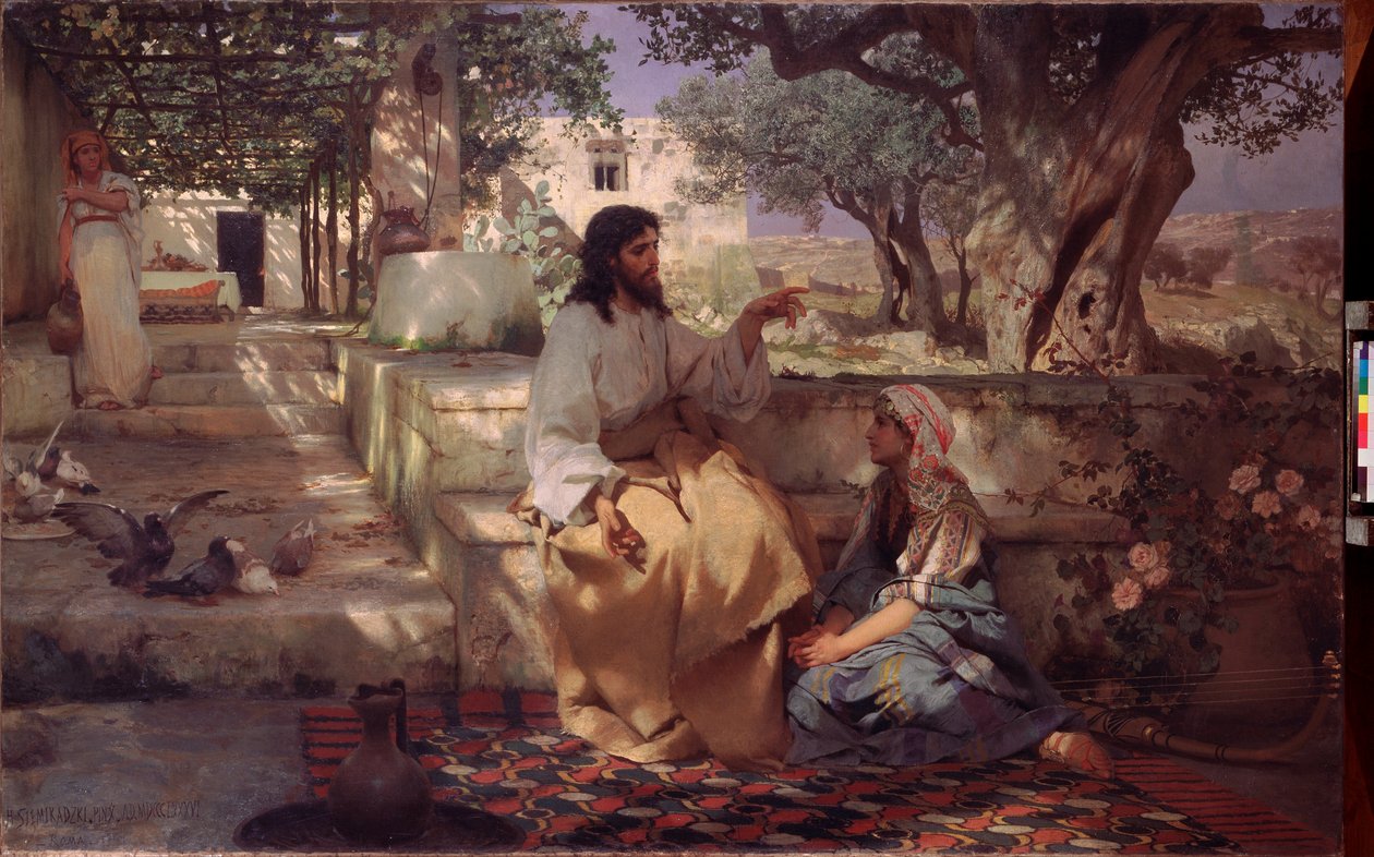 Cristo na casa de Martha e Maria. Pintura por Henryk Siemiradzki (1843-1902), óleo sobre tela de Henryk Siemiradzki