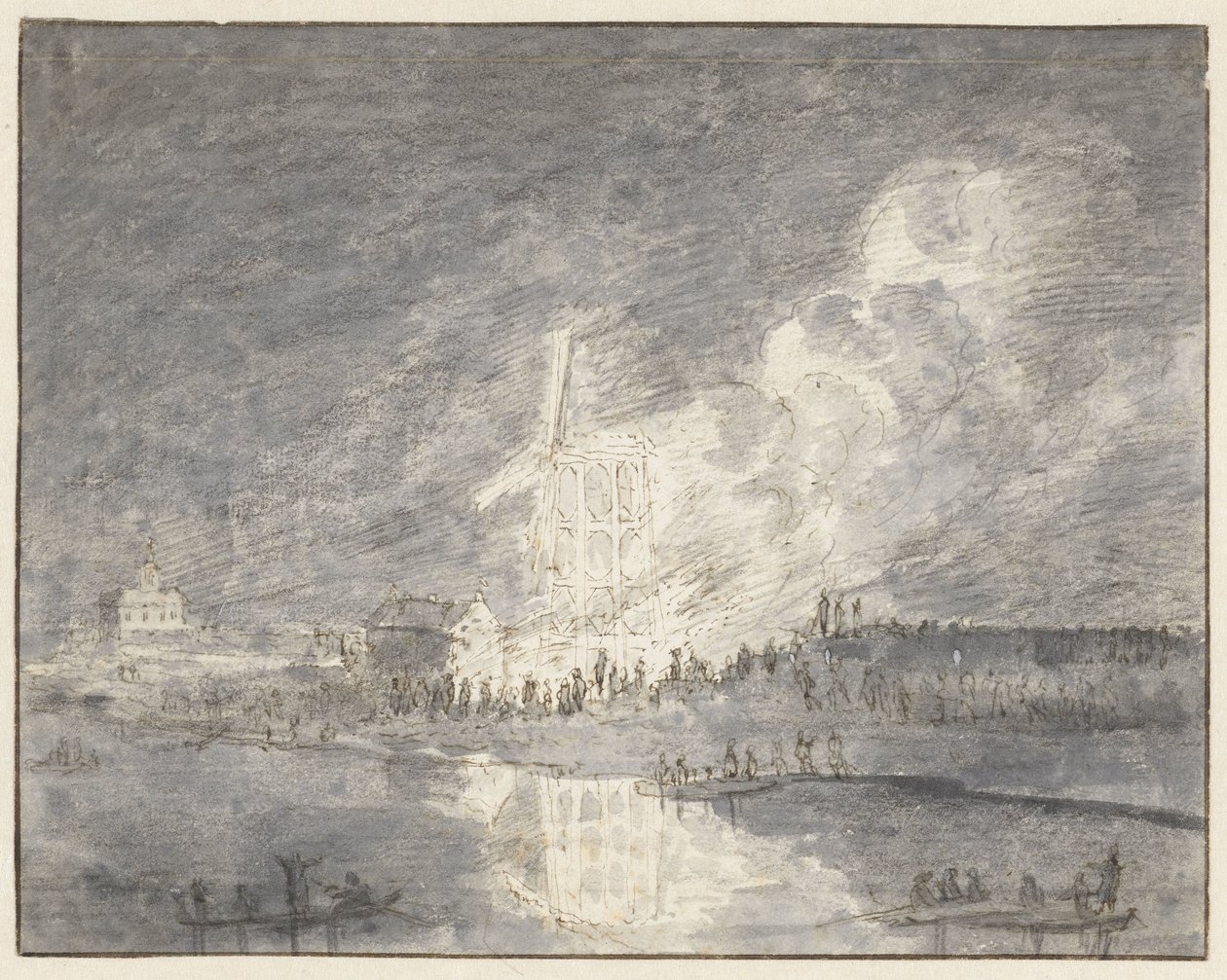 Incêndio num moinho sobre o Muiderdijk, c. 1710 de Hendrik Spilman
