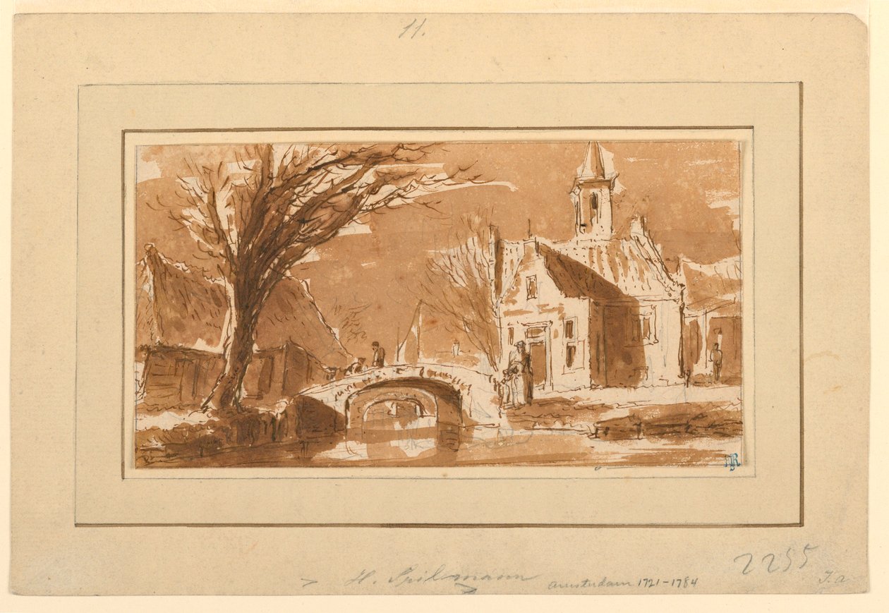 Desenho, Cidade num canal, 1750-70 de Hendrik Spilman