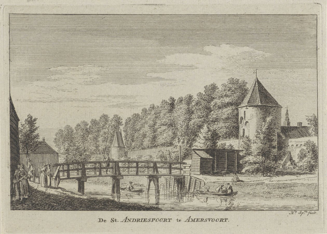 Vista do porto de St. Andriespoort em Amersfoort
The St. Andriespoort in Amersvoort (título sobre o objecto) de Hendrik Spilman
