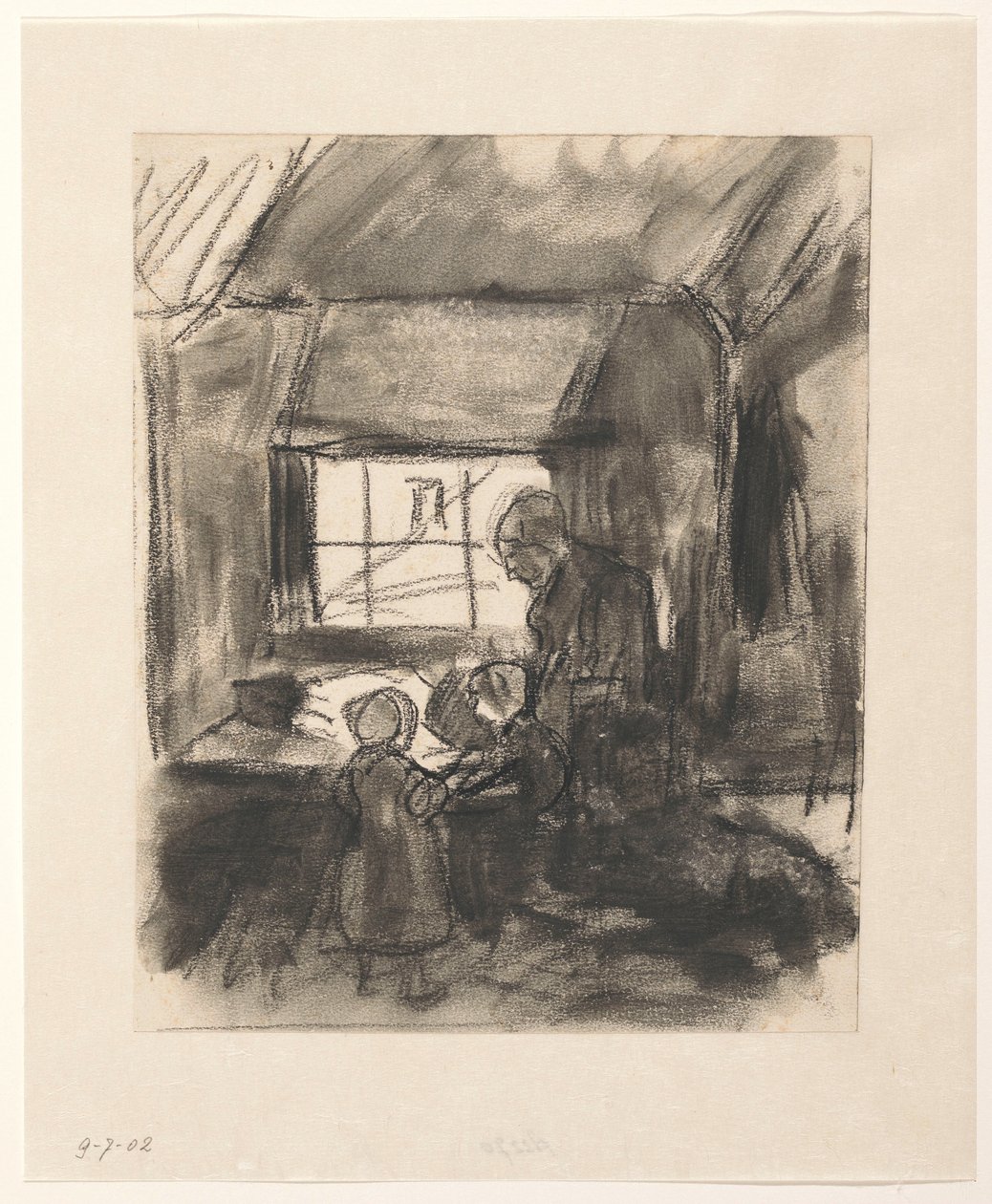 Interior com mulher e dois filhos de Hendrik Valkenburg