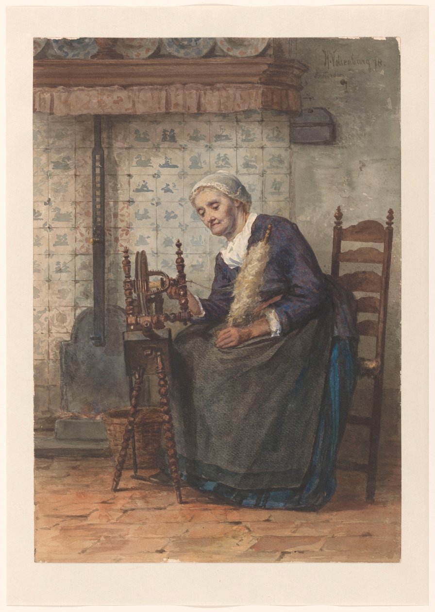 Mulher idosa no interior na roda giratória de Hendrik Valkenburg