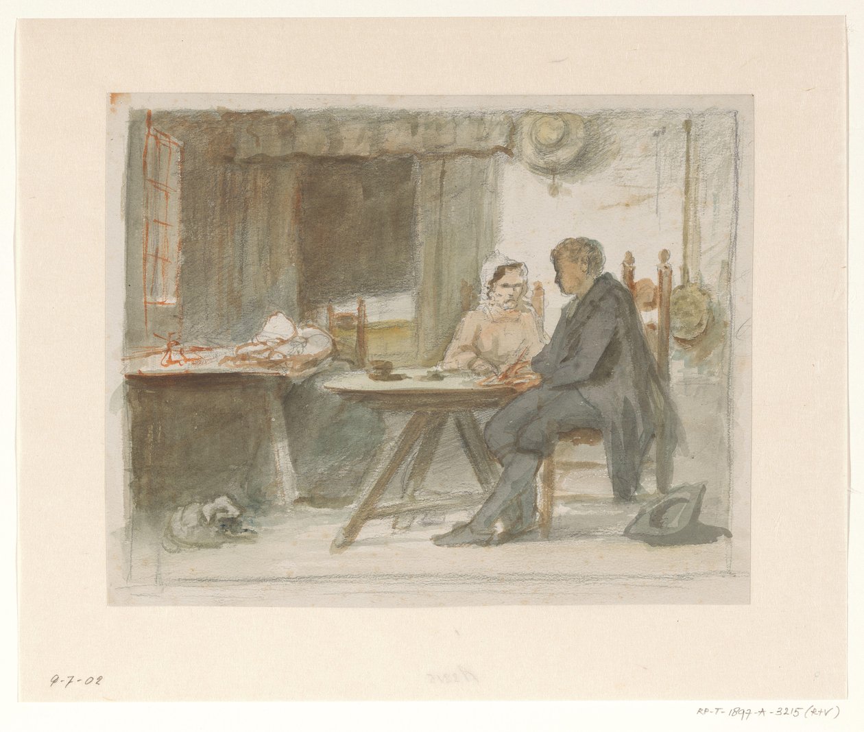 Escrever um homem e uma mulher à mesa de Hendrik Valkenburg