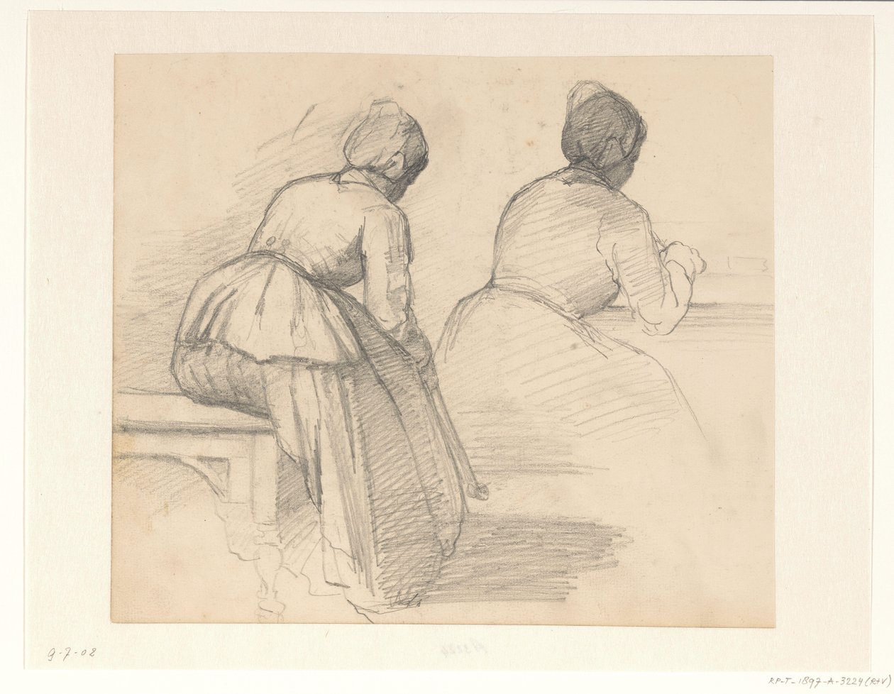 Dois estudos de uma mulher sentada, vista de trás de Hendrik Valkenburg