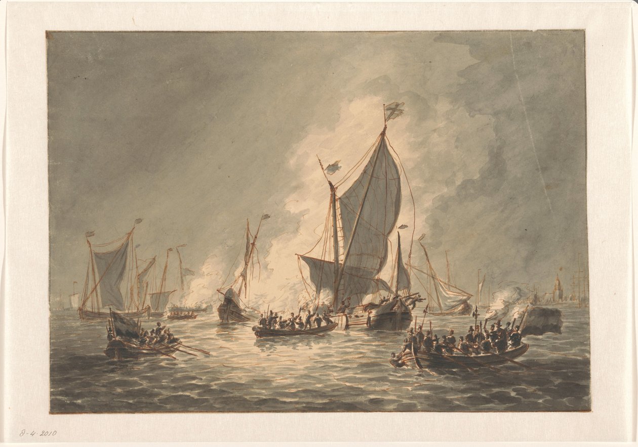 Destruição e queima pelo mar Mendigos dos navios espanhóis em Den Briel, 1572 de Hendrik Vettewinkel