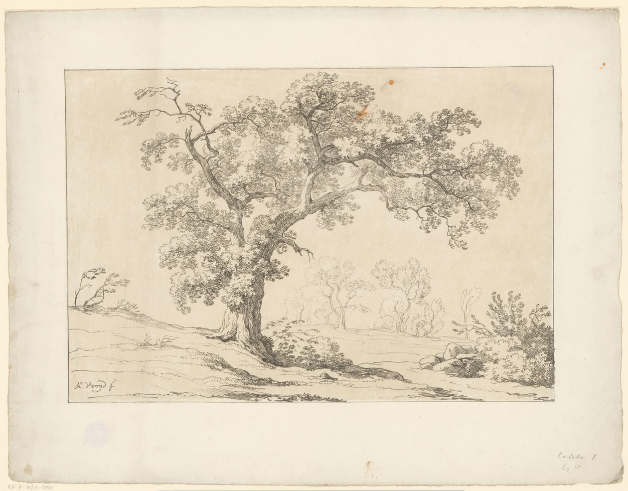 árvore na paisagem Tentamina Lithographica (título da série) Paisagens italianas (título da série) de Hendrik Voogd