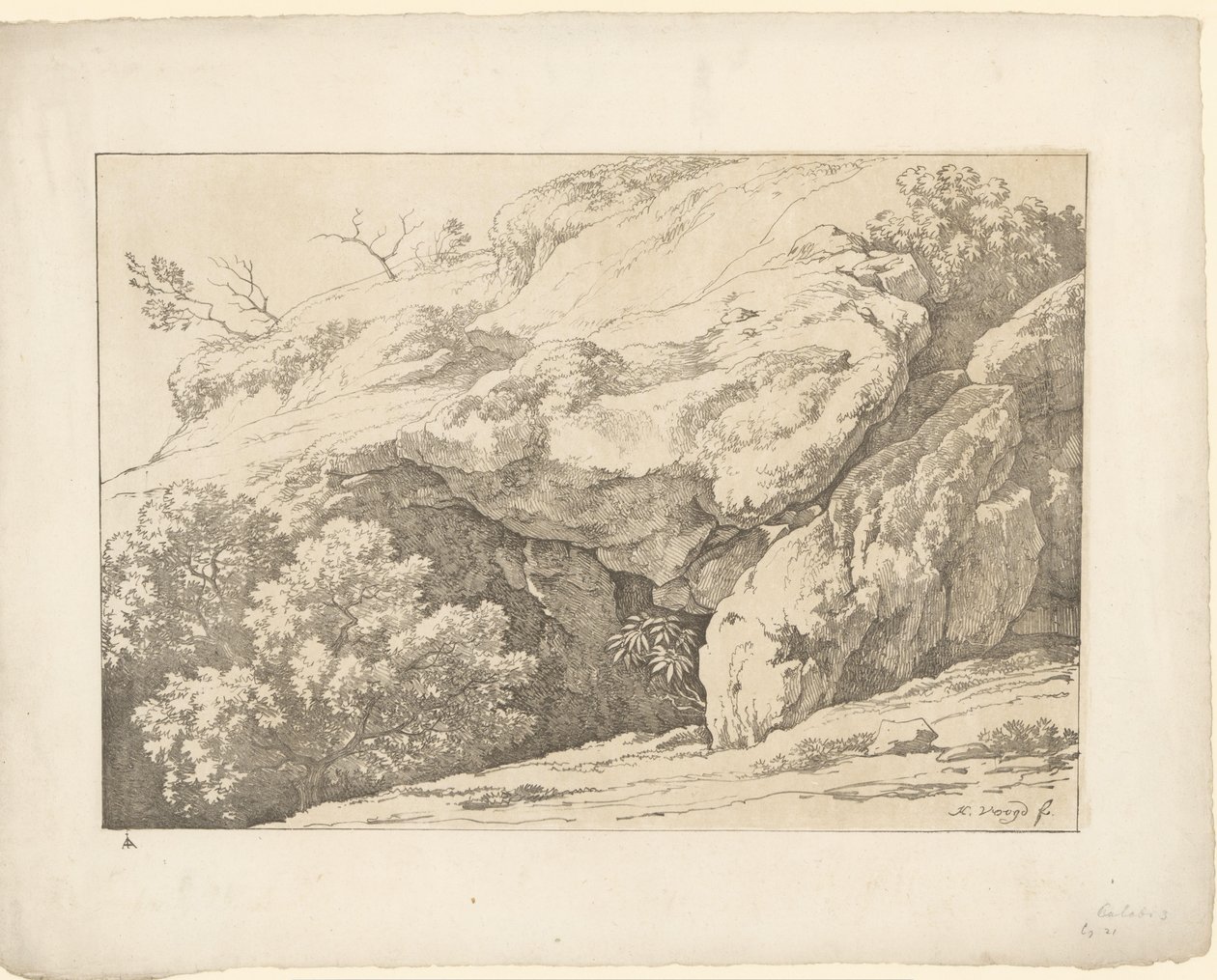 Rochas com arbustos Tentamina Lithographica (título da série) Paisagens italianas (título da série) de Hendrik Voogd