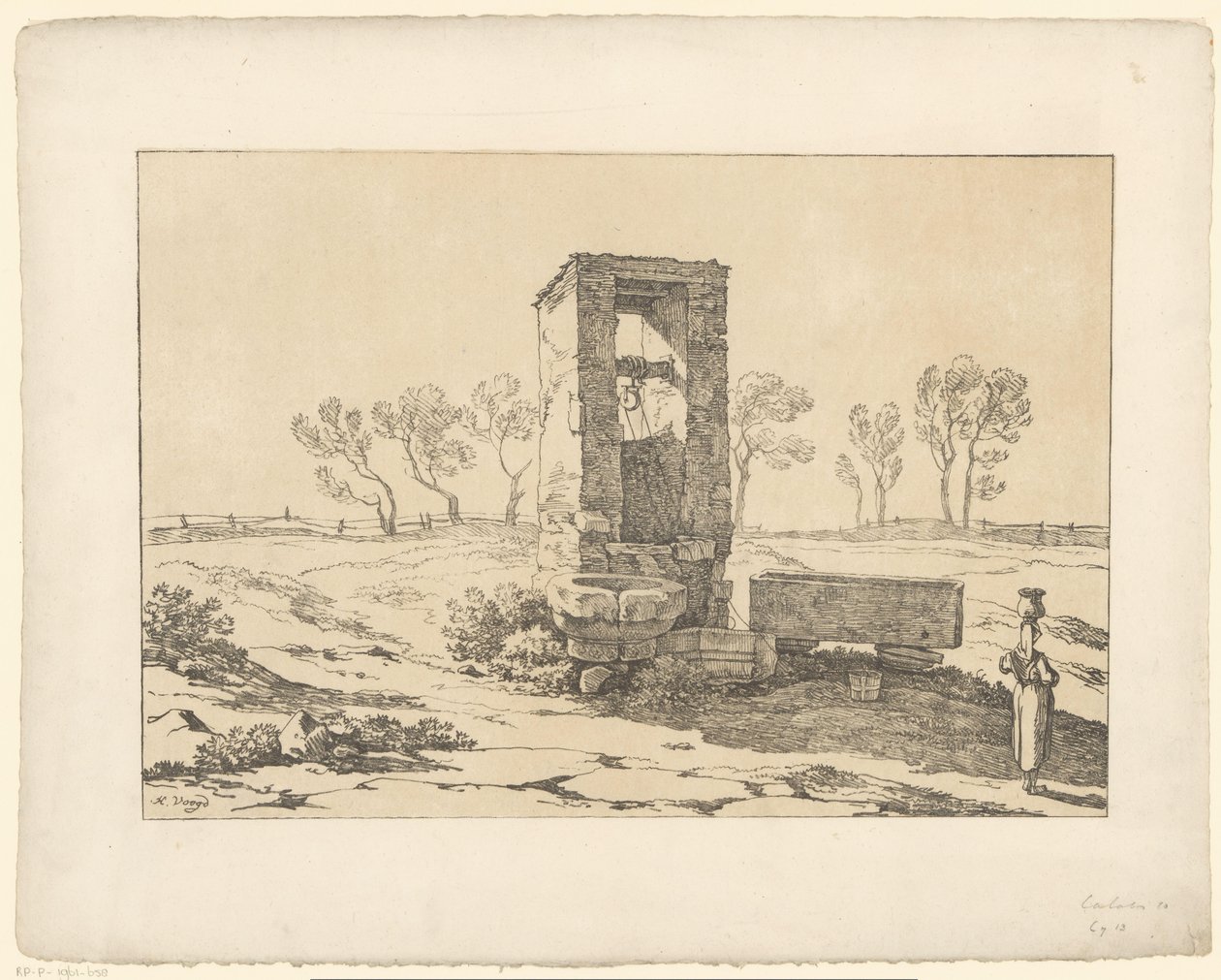 Mulher no poço Tentamina Lithographica (título da série) Paisagens italianas (título da série) de Hendrik Voogd