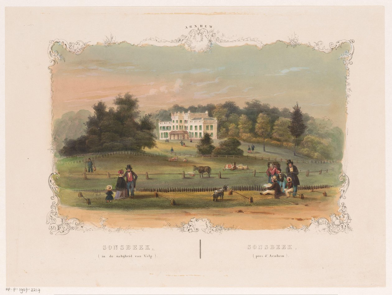 Vista da propriedade Sonsbeek Sonsbeek (perto de Velp) (título no objeto) Arnhem (título da série no objeto) de Hendrik Wilhelmus Last (attributed to)
