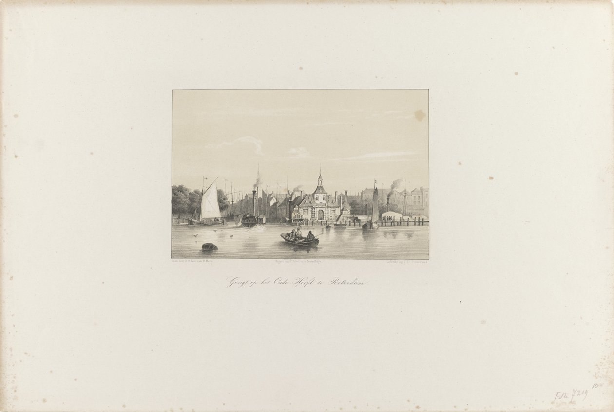 Vista do Oude Hoofd em Rotterdam, 1854 Vista do Oude Hoofd em Rotterdam (título no objeto) A Sociedade para a Promoção de Toonkunst, seu Festival de Música e a cidade de Roterdã. memória do ano de 1854 (título da série no objeto) de Hendrik Wilhelmus Last