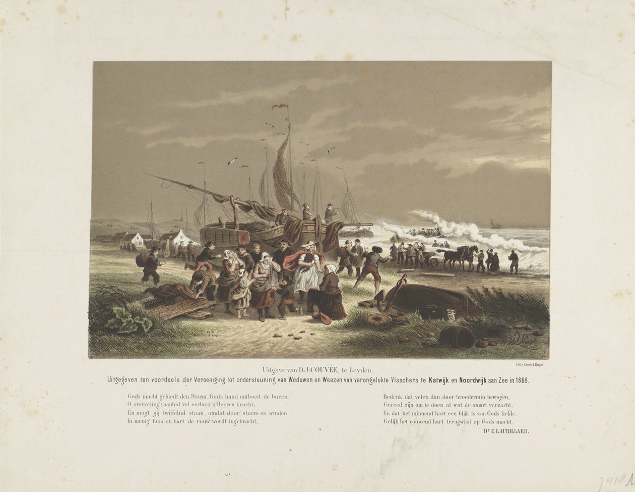 Cena da praia com pescadoras chorosas, 1868 de Hendrik Wilhelmus Last