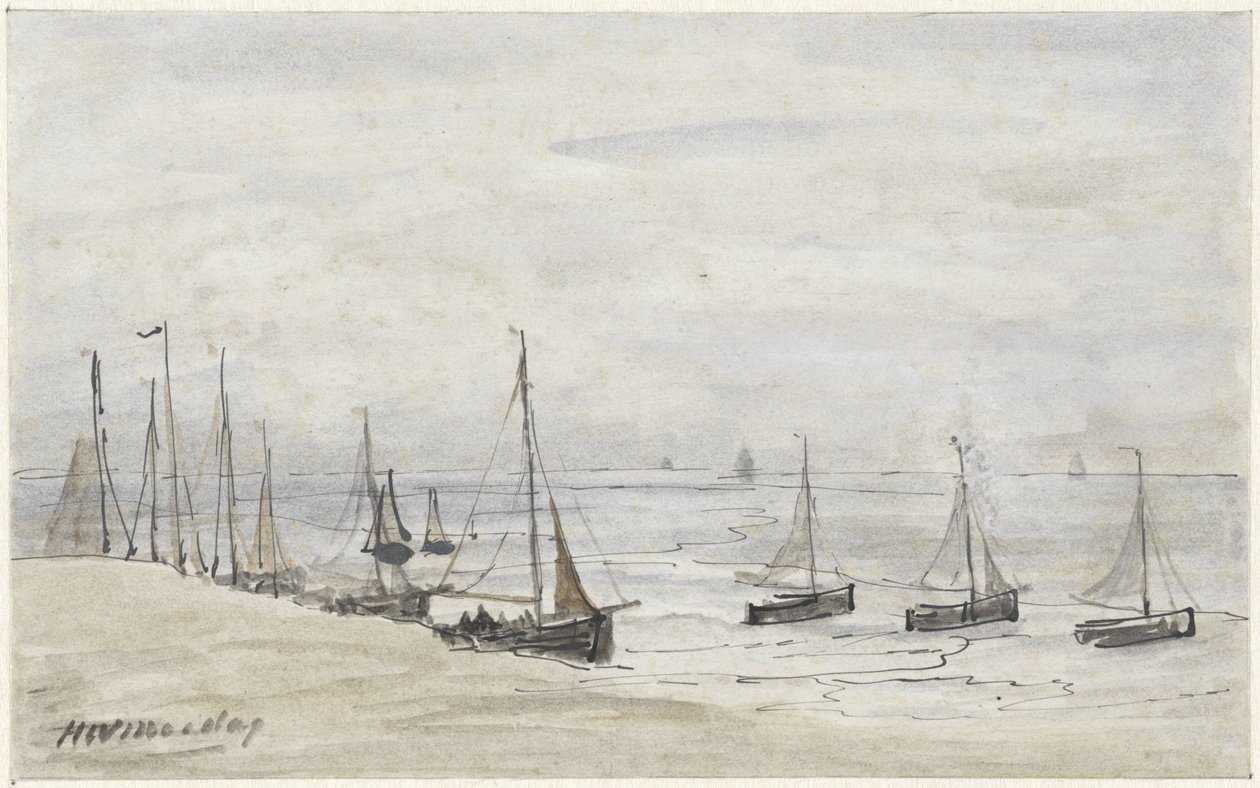Aranhas de pesca na praia de Hendrik Willem Mesdag
