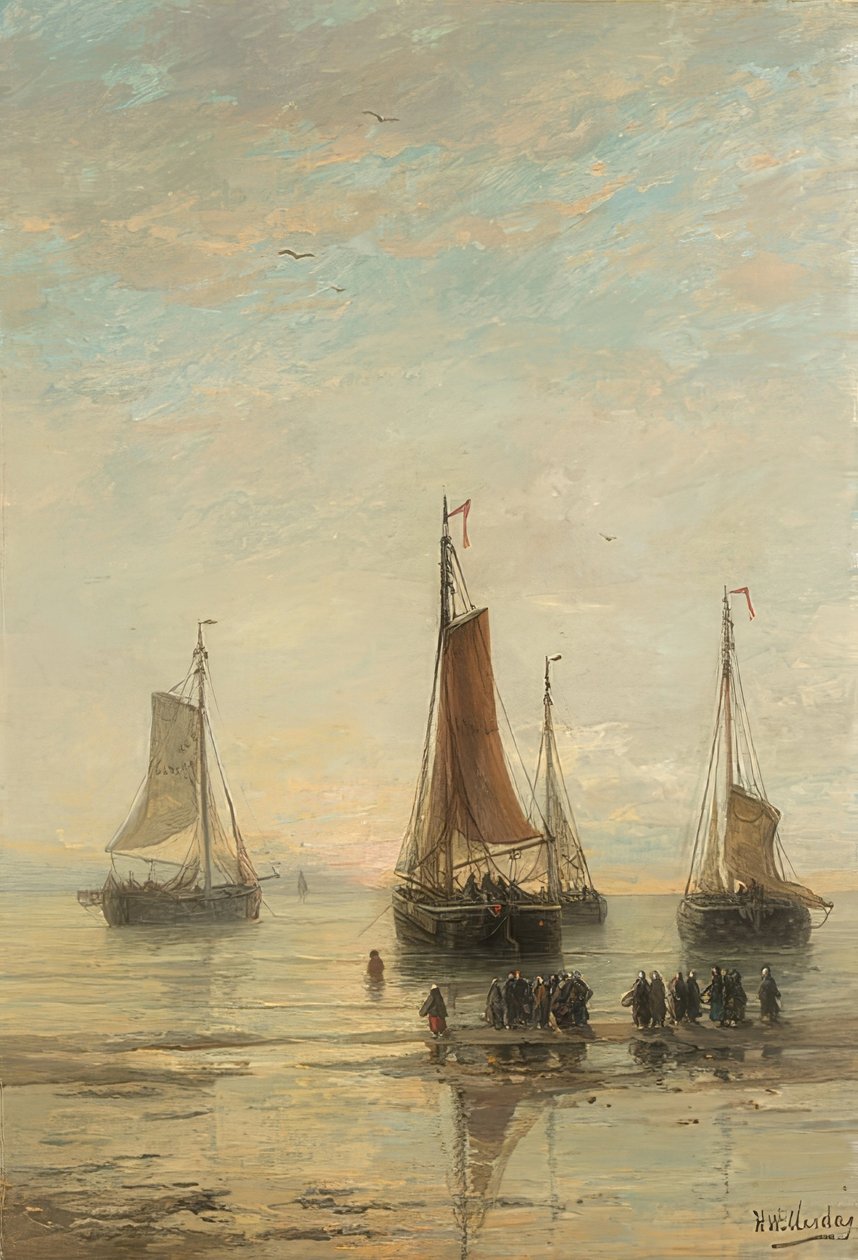 Navios ancorados, Scheveningen. 1860-89 de Hendrik Willem Mesdag