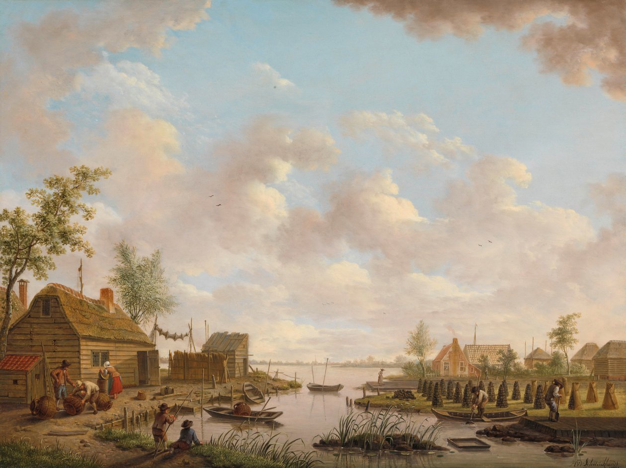 Paisagem com Pescadores e Agricultores Extraindo Turfa num Pântano
Paisagem com pescadores e agricultores extraidores de turfa num pântano baixo de Hendrik Willem Schweickhardt