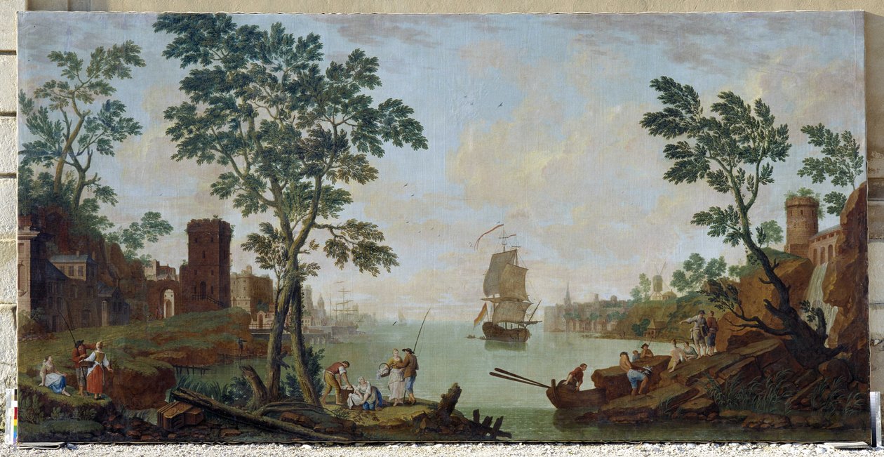 Vista de um porto mediterrâneo de Hendrik Willem Schweickhardt