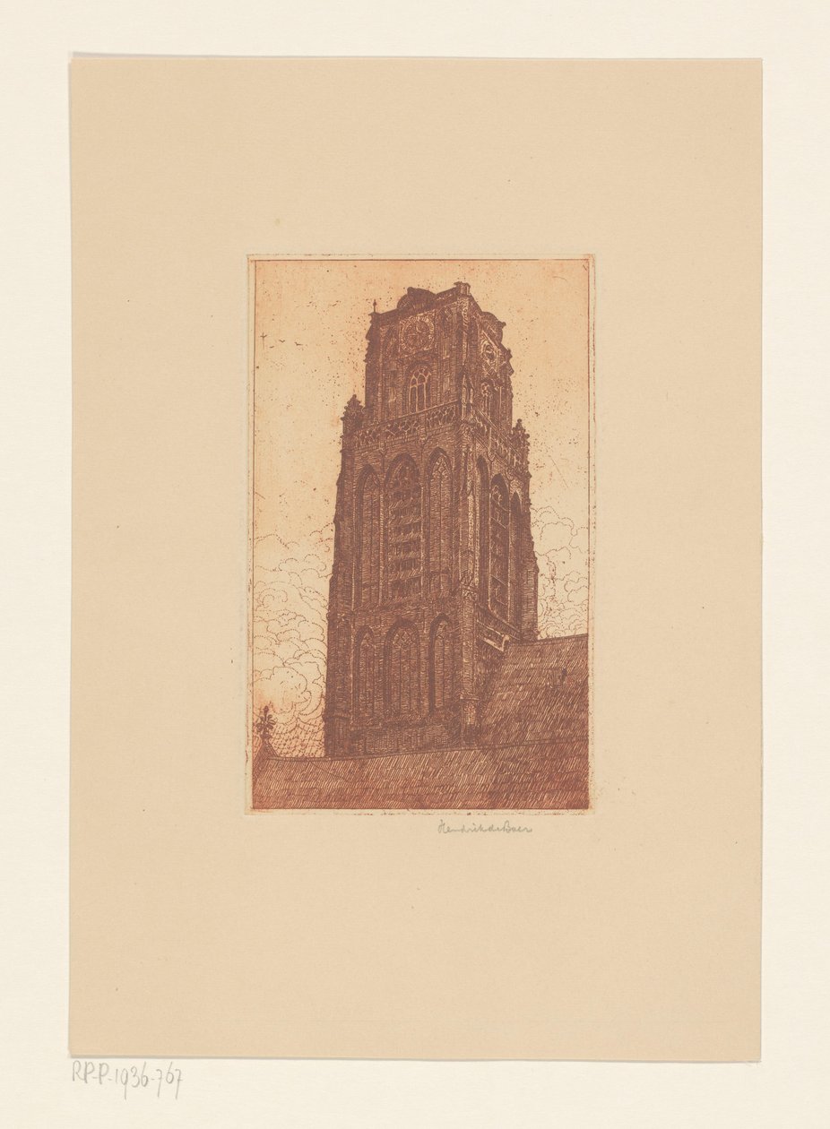 Estudo de uma torre de igreja de Hendrik de Boer (signed by artist)