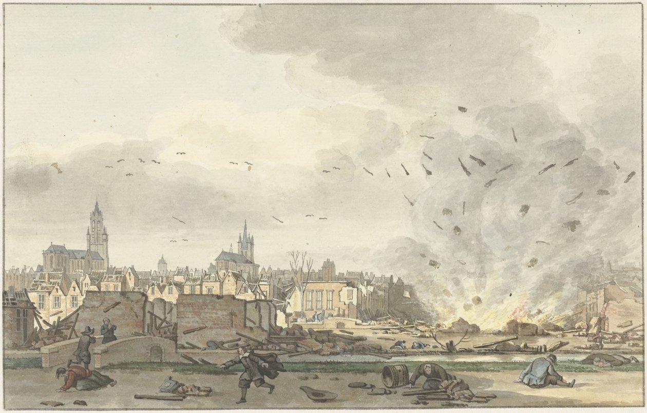 A explosão do Kruithuis em Delft, 12 de outubro de 1654 de Hendrik de Winter (signed by artist)