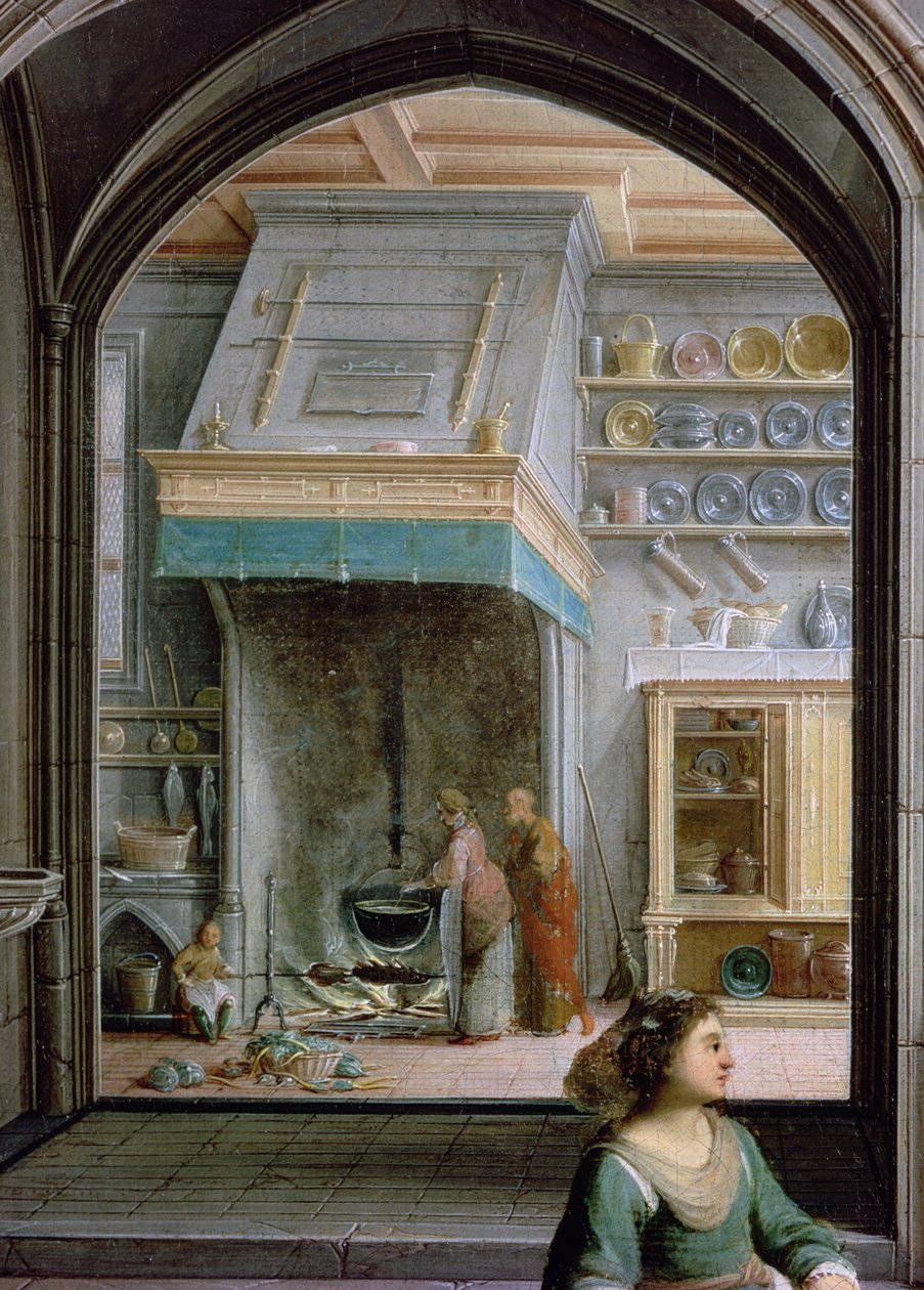 Cristo na casa de Marta e Maria, detalhe da cozinha, 1620 óleo sobre tela de Hendrik the Younger Steenwyck