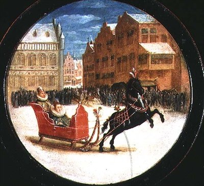 Paisagem de Inverno com figuras num trenó puxado a cavalo (óleo sobre cobre) de Hendrik the Younger Steenwyck