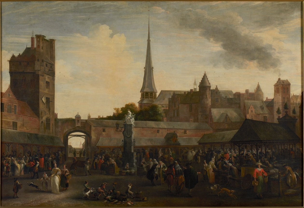 O mercado de peixe em Antuérpia, 1695. de Hendrik van Minderhout