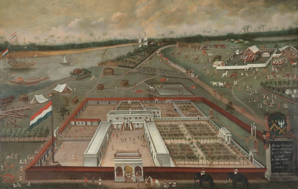 A feitoria da Companhia Holandesa das Índias Orientais em Hooghly, Bengala de Hendrik van Schuylenburgh