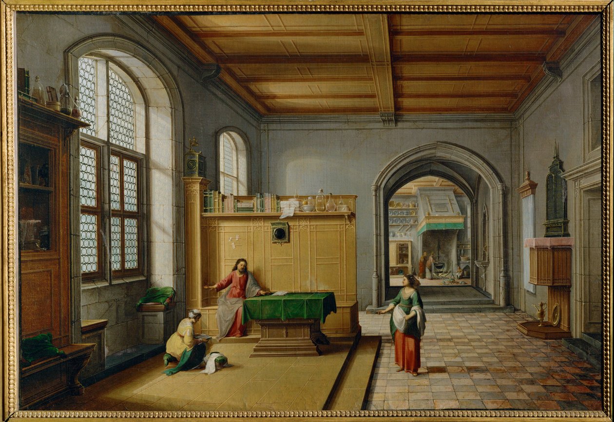Jesus em casa de Marta e Maria de Betânia ... de Hendrik van Steenwyck