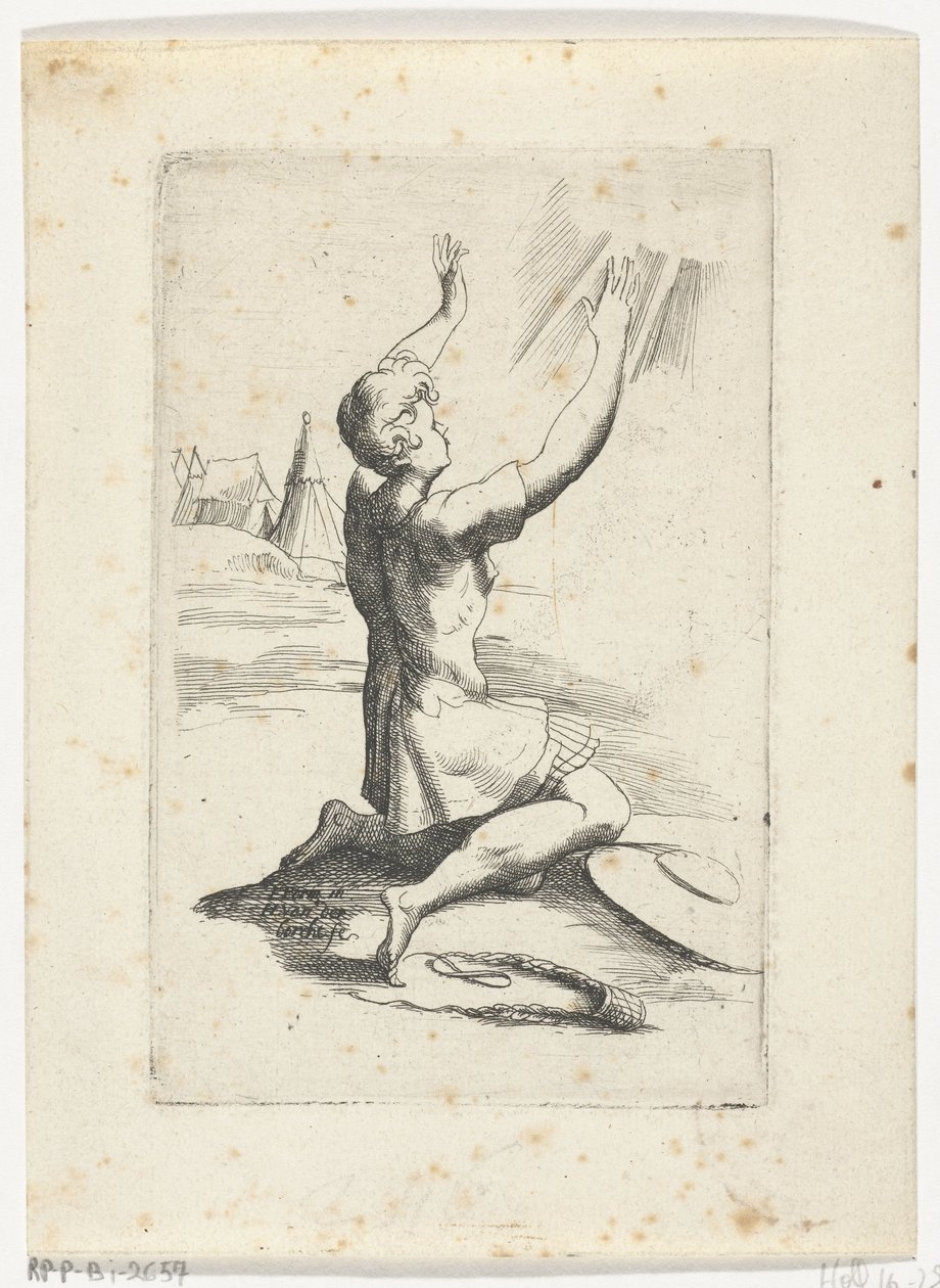 Knielende David Livreto de várias figuras desenhadas por Fran. parmensis et preservado na Coleção Arondelyna, 1638 (título da série) de Hendrik van der Borcht (II)