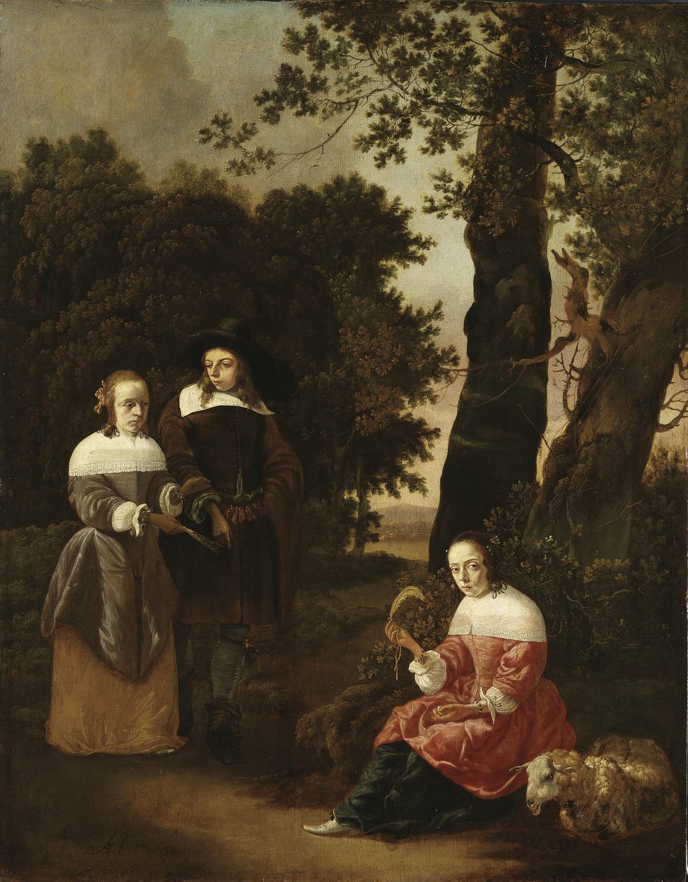 Um casal e uma pastora em uma paisagem, 1661 de Hendrik van der Burgh