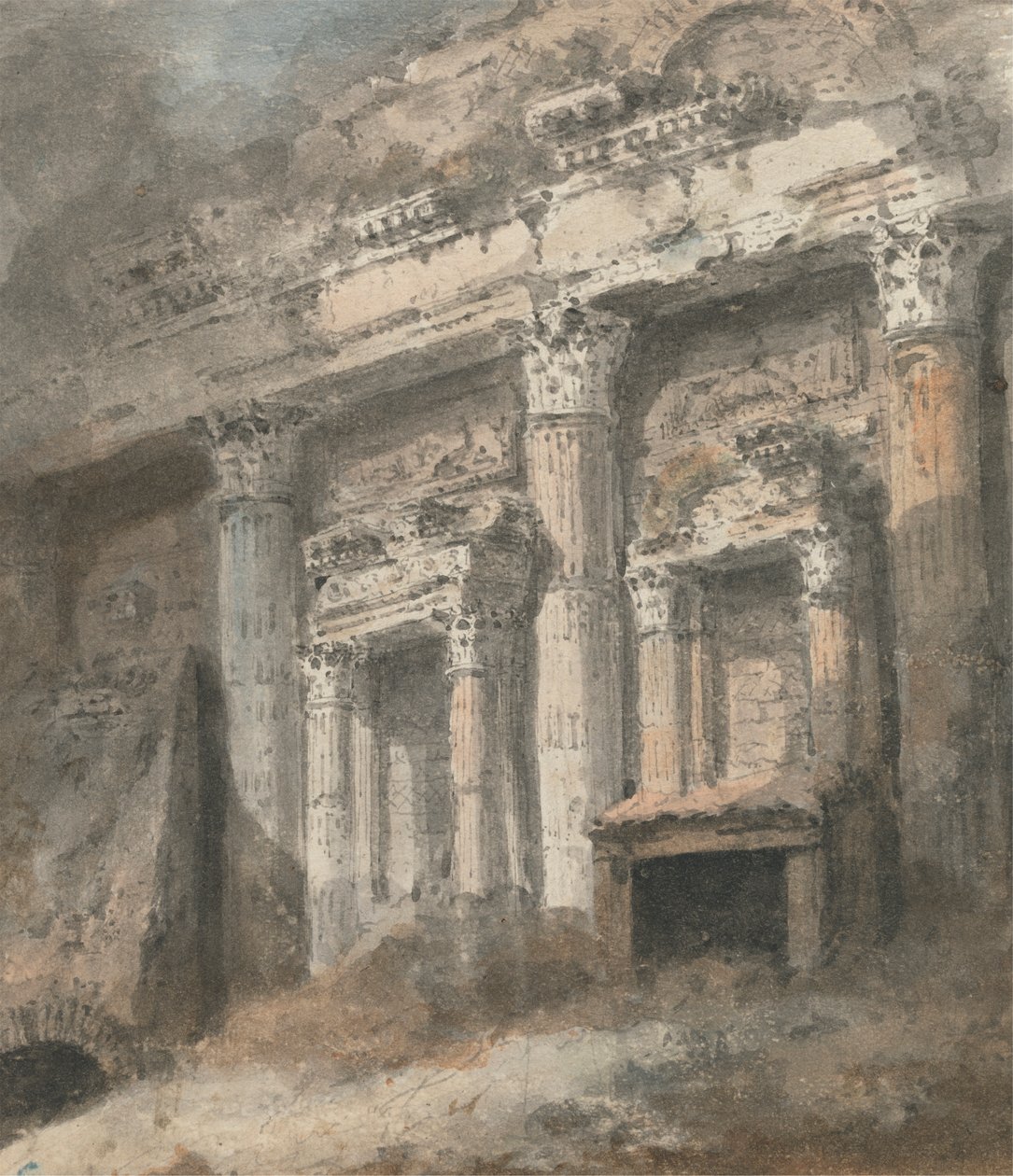 Fachada do Templo Romano Arruinado (?), com Colunas e Portas de Heneage Finch fourth Earl of Aylesford