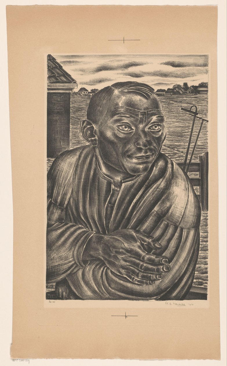 Agricultor na cerca e celeiro de Henk Henriët (signed by artist)