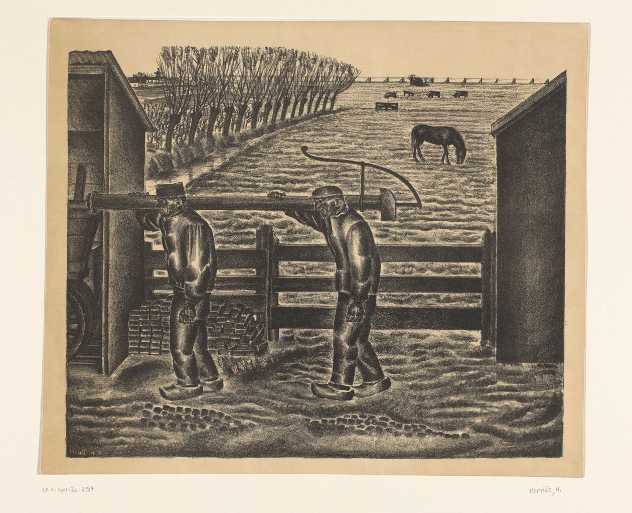 Dois agricultores numa paisagem de Henk Henriët (signed by artist)