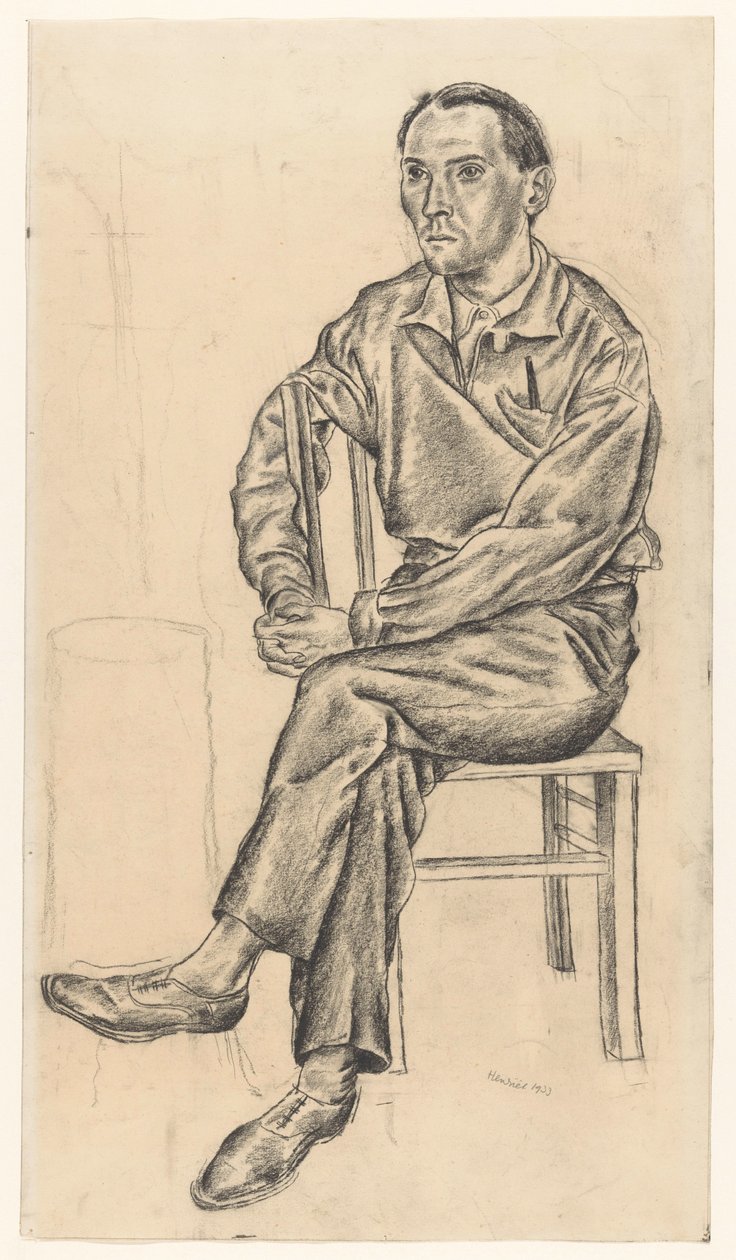 Homem sentado em uma cadeira de Henk Henriët (signed by artist)