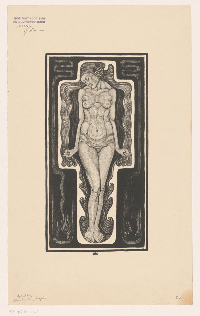 Mulher nua em pé com cabelo comprido Wandering Psyche (título no objeto) de Henk Schilling