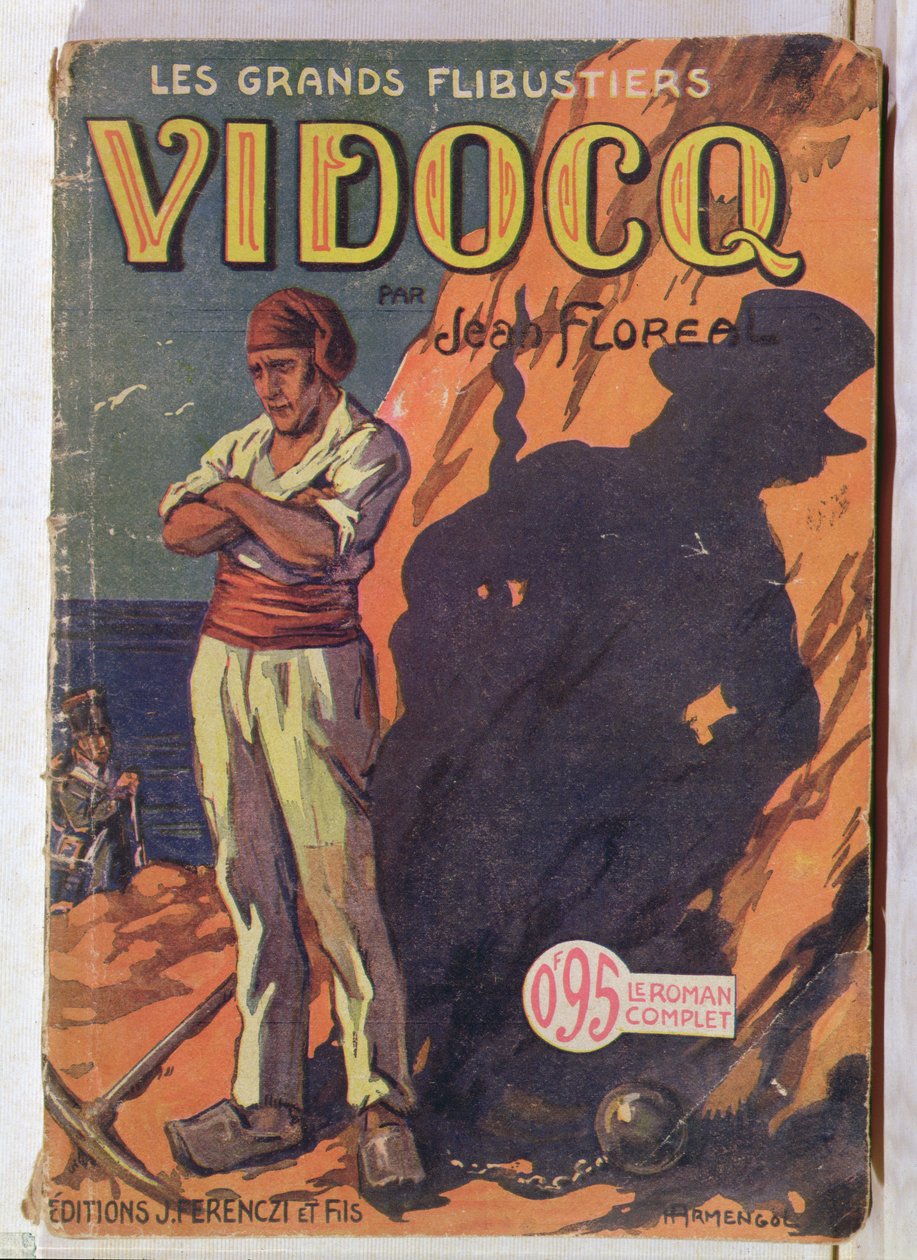 Vidocq na colônia penal, capa do livro &39;Vidocq&39; de Jean Floreal, publicado por J. Ferenczi, 1925 (gravura colorida) de Henri Armengol