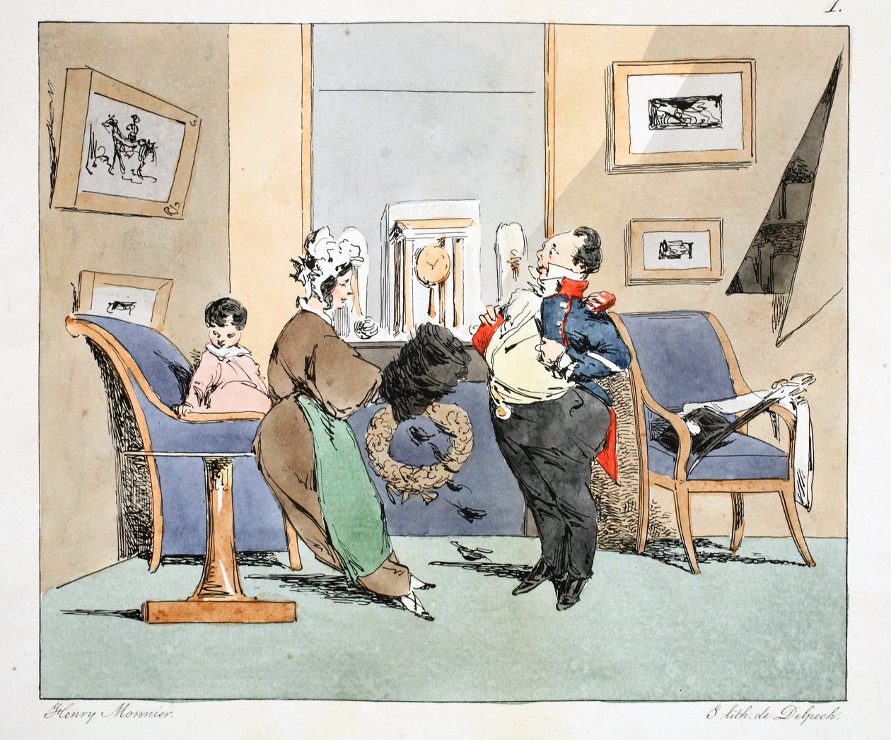 Madame Ledru, tornei-me terrivelmente poderosa, c.1828 (litografia colorida à mão) de Henri Bonaventure Monnier