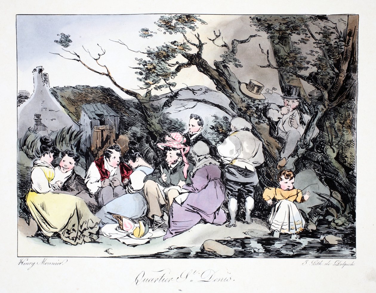 Quartier St. Denis, ilustração de &39;Six Quartiers de Paris&39; por Henri Monnier, litografada por FS Delpech, pub. Paris, c.1828 (litho colorido à mão) de Henri Bonaventure Monnier