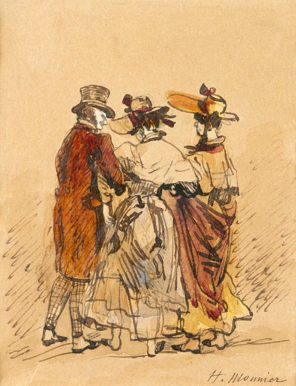 The Walk (tinta e wc no papel) de Henri Bonaventure Monnier