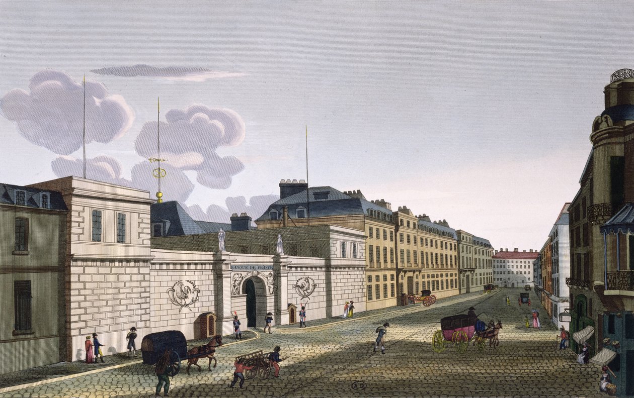 O Banco da França da Rue Croix-Petits-Champs, gravado por Eugene Dubois, 1800 de Henri Courvoisier Voisin