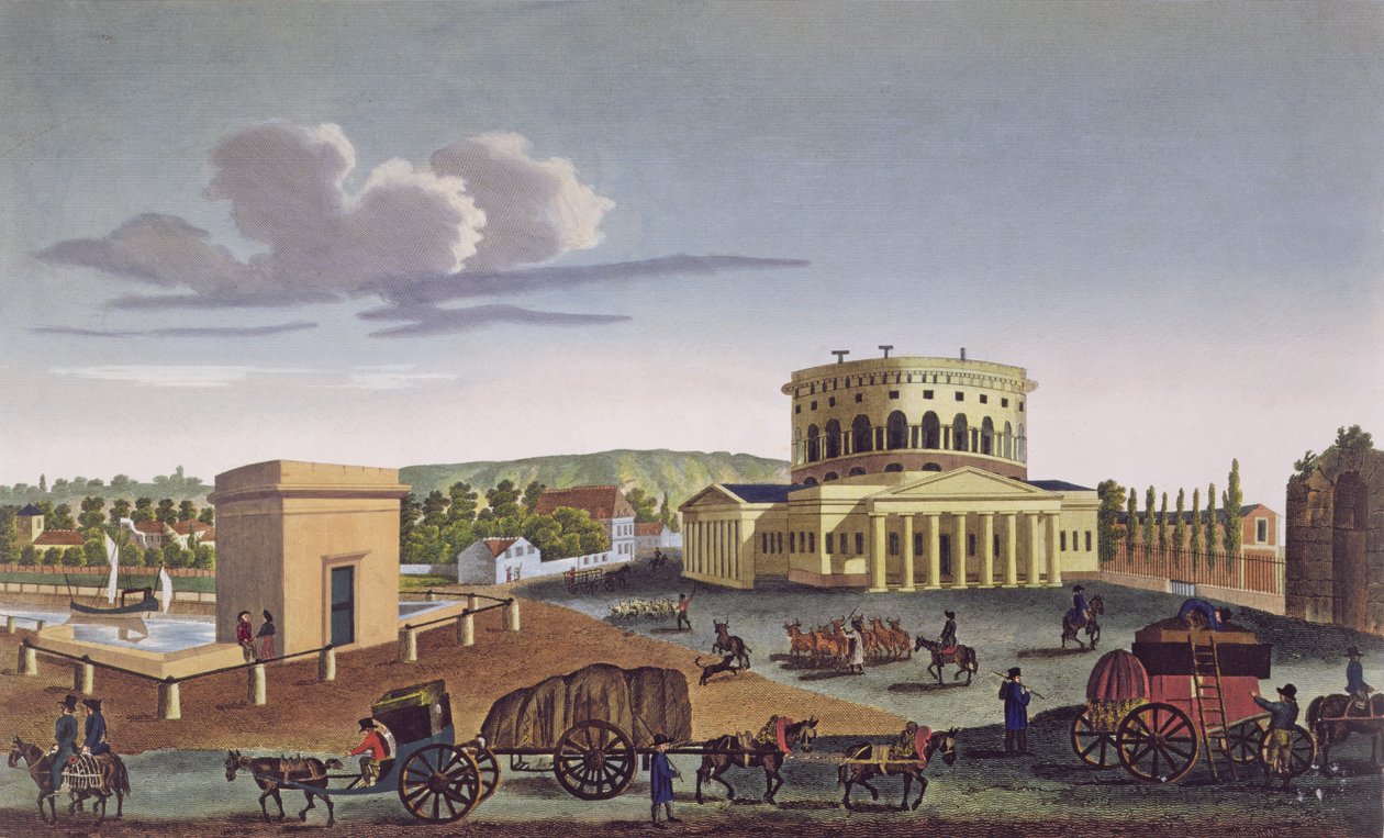 O Barriere de Villette, c.1815-20 (gravura a cores) de Henri Courvoisier-Voisin