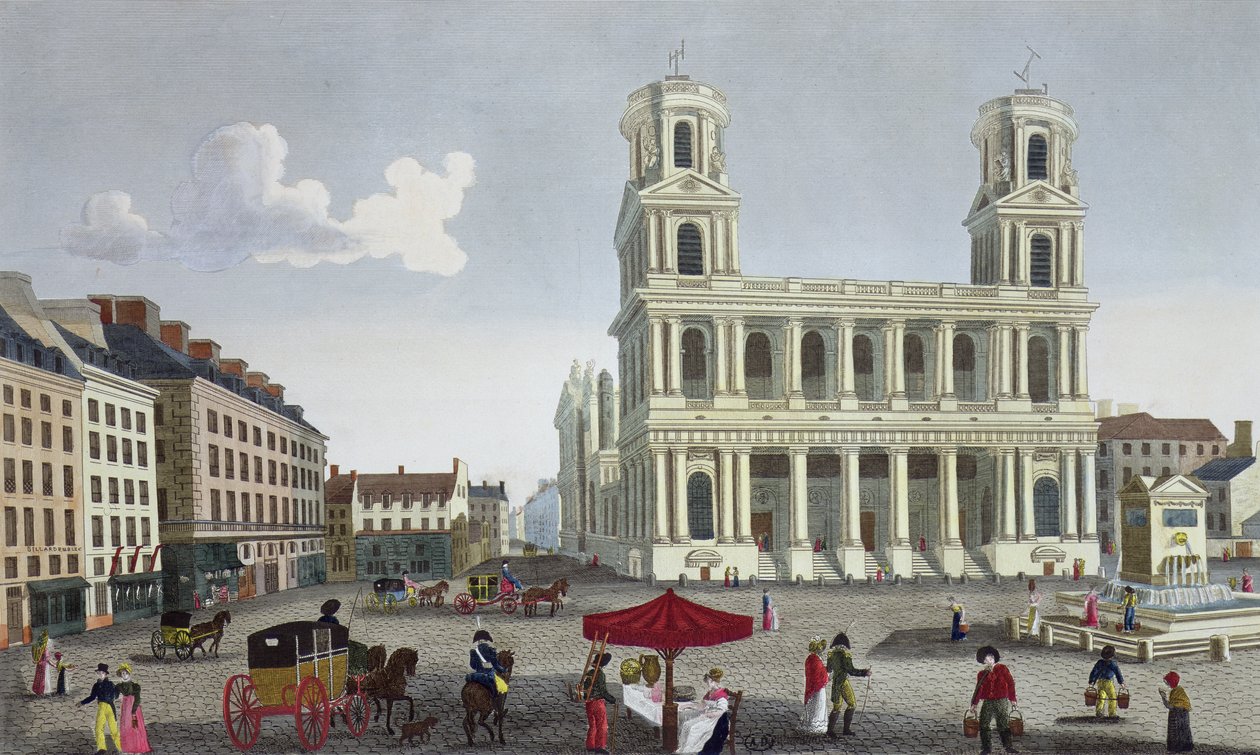 A Place Saint Sulpice, c.1815-20 (gravura a cores) de Henri Courvoisier Voisin