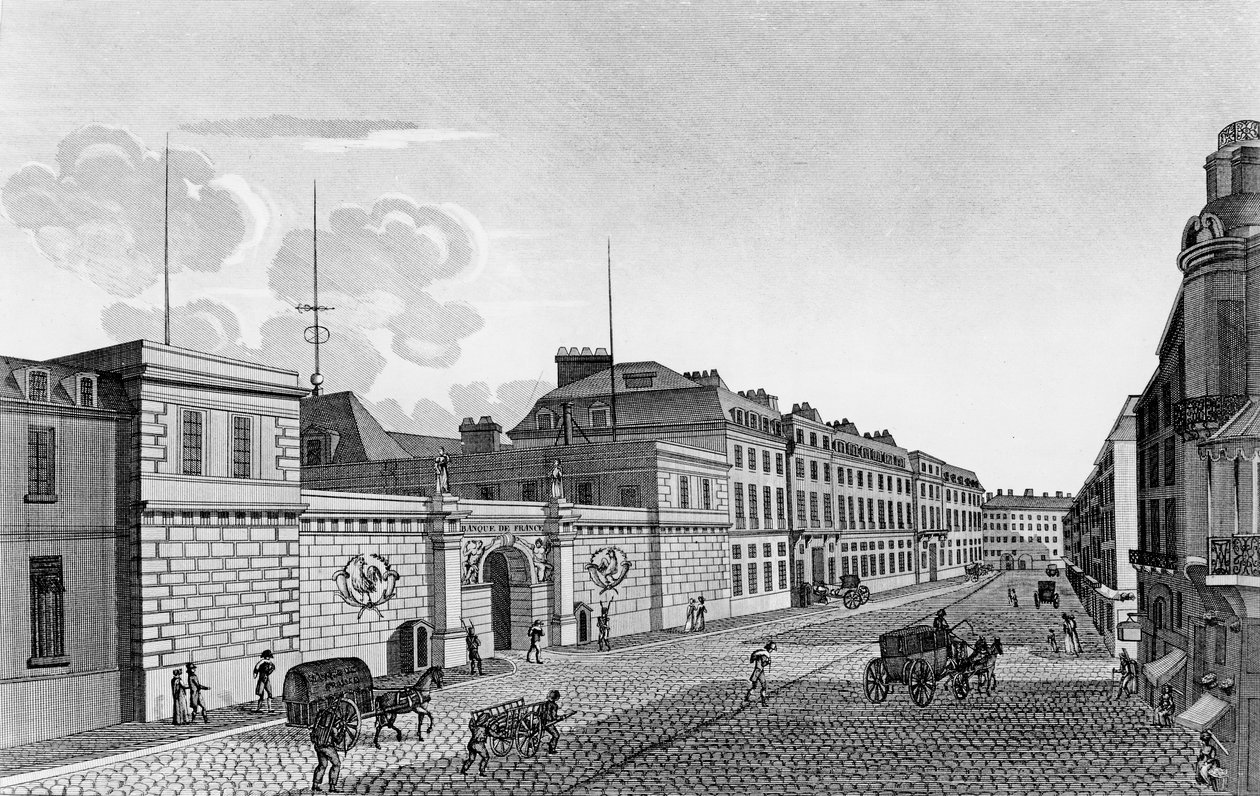 Vista do Banco da França a partir da Rue Croix-des-Petits-Champs, 1800 de Henri Courvoisier Voisin