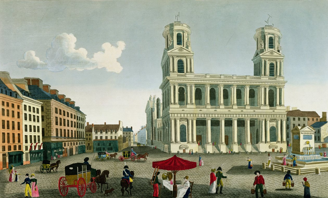 Vista da Igreja de Saint-Sulpice, gravada por Anne Rosalie Filleul (nee Bouquet) (1752-94) de Henri Courvoisier Voisin