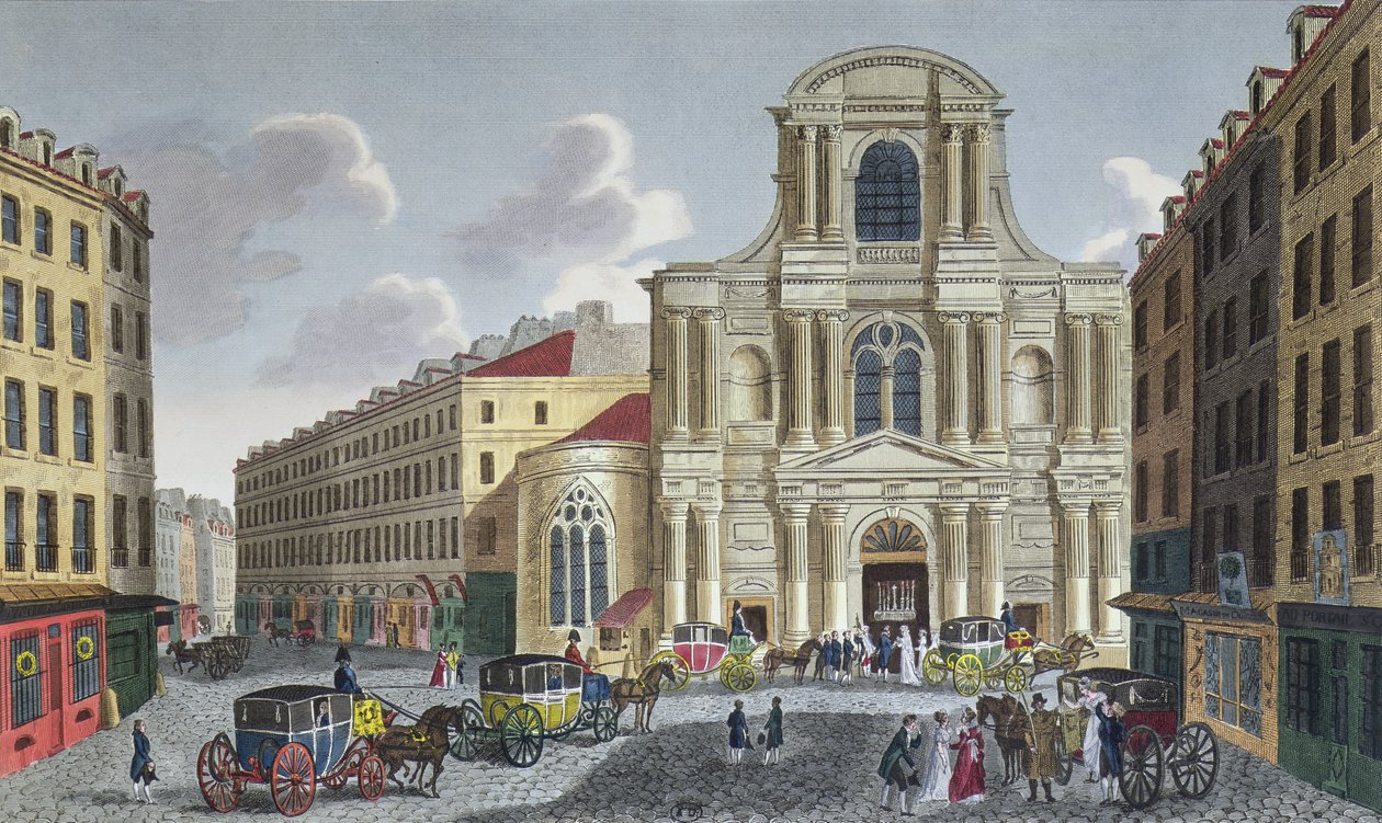 O pórtico da Igreja de Saint Gervais, c.1815-20 (gravura de cor) de Henri Courvoisier Voisin