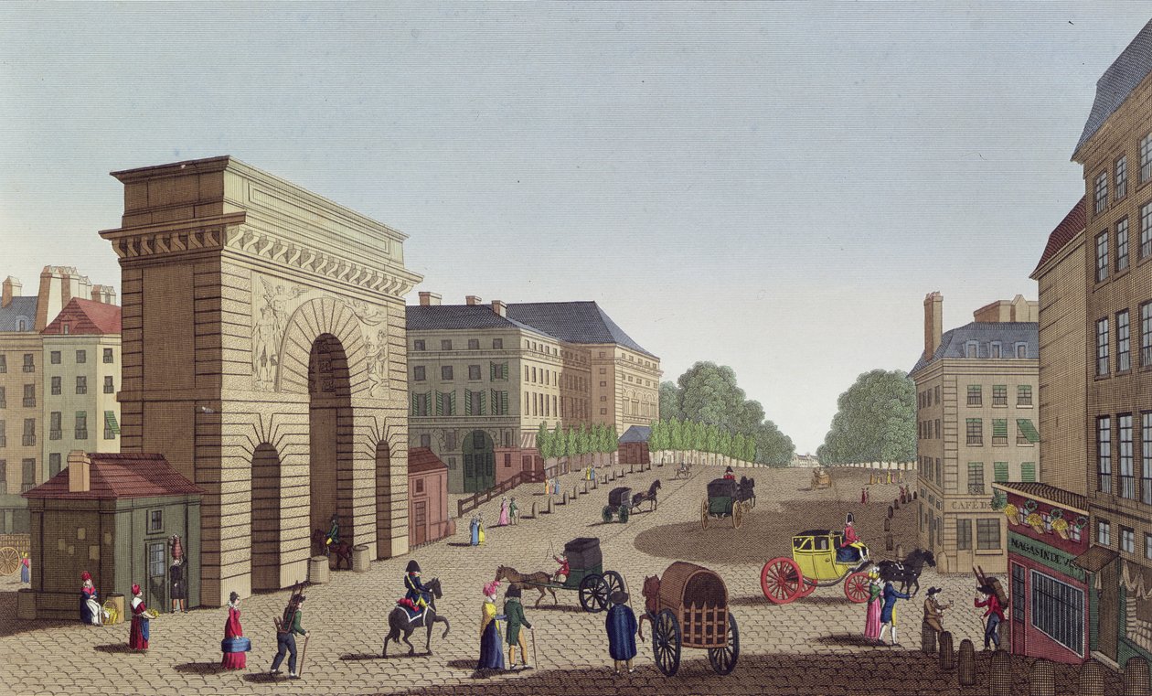 A Porte Saint Martin, c.1815-20 (gravura a cores) de Henri Courvoisier Voisin