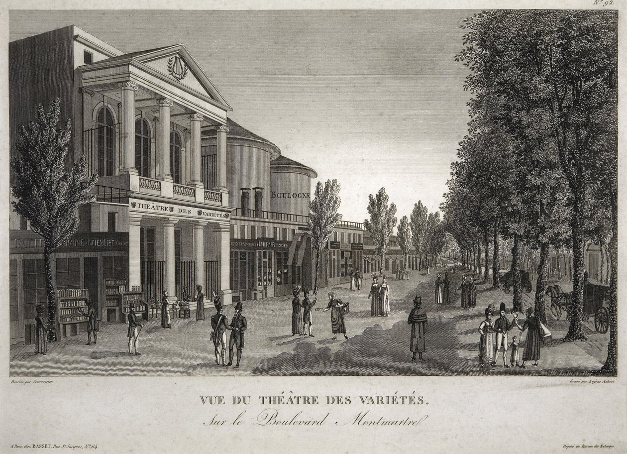 Teatro das Variedades, Boulevard Montmartre, Paris, gravado por Eugene Aubert (1789-1847) c.1810 de Henri Courvoisier Voisin