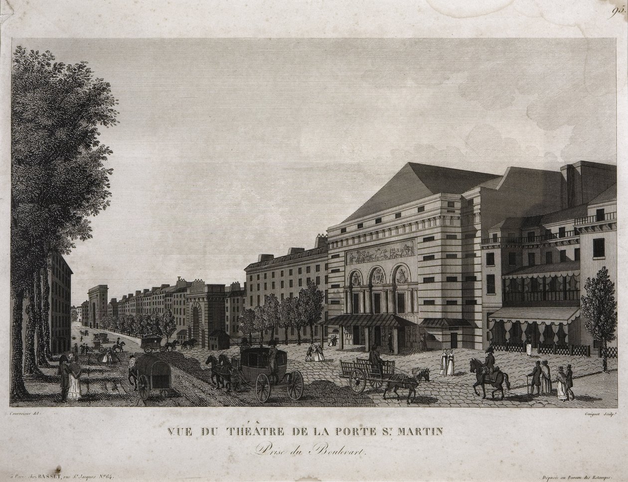 Teatro de Porte St. Martin, Boulevard Montmartre, Paris, gravado por Guiguet, c.1810 de Henri Courvoisier Voisin