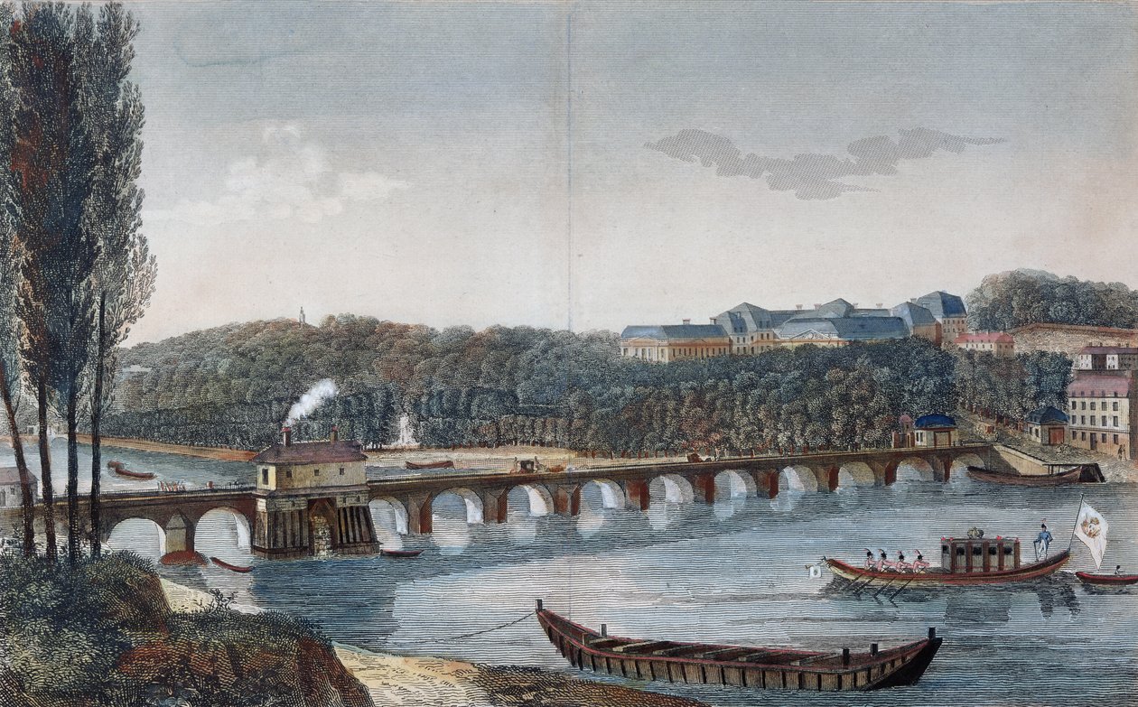 Vista do castelo e a ponte de Saint-Cloud de Henri Courvoisier Voisin
