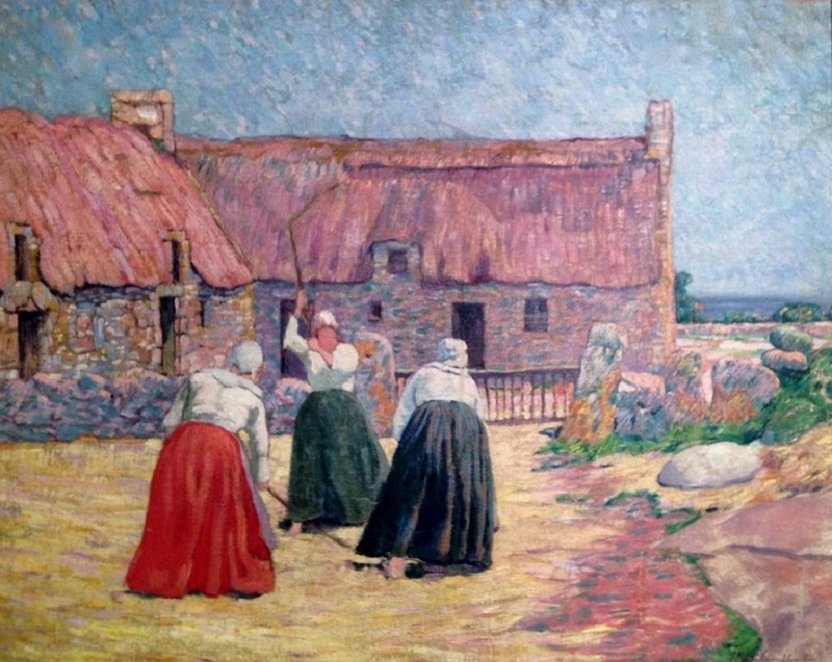 Cena de debulha francesa: Pátio em Benarven de Henri Delavallee